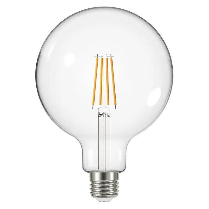 Arcchio LED-Lampe E27 3,8 W LED-Globelampe - E27, Nicht Dimmbar, Warmweiß, 806 lm, 3,8 W - Klare, kugelförmige LED-Glühbirne mit sichtbaren Filament-LED-Streifen und einem silbernen E27-Schraubsockel.