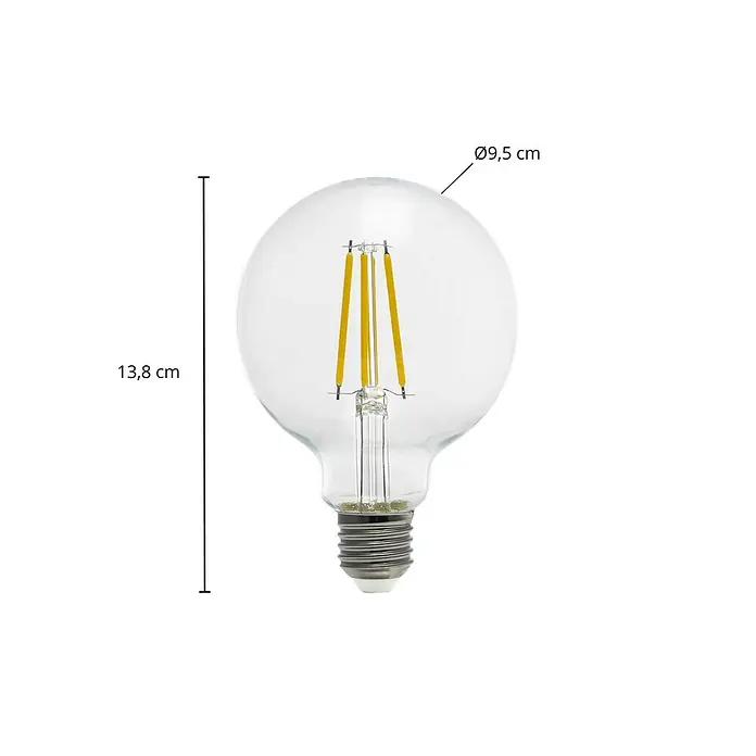 Arcchio LED-Lampe E27 3,8 W LED-Globelampe - E27, Nicht Dimmbar, Warmweiß, 806 lm, 3,8 W - Klare Globe LED-Glühbirne mit silbernem Schraubsockel, 13,8 cm hoch und 9,5 cm Durchmesser.