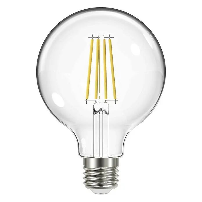 Arcchio LED-Lampe E27 3,8 W LED-Globelampe - E27, Nicht Dimmbar, Warmweiß, 806 lm, 3,8 W - Klare Globus-LED-Glühbirne mit sichtbaren gelben Filamenten und silbernem Schraubsockel.