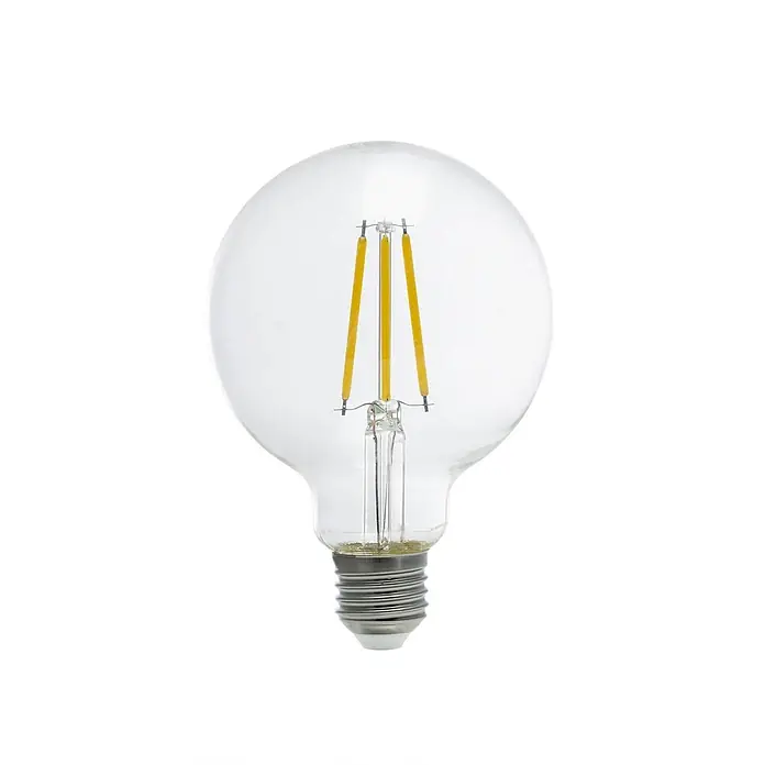 Arcchio LED-Lampe E27 3,8 W LED-Globelampe - E27, Nicht Dimmbar, Warmweiß, 806 lm, 3,8 W - Transparente, große Globe-LED-Filamentlampe mit drei vertikalen gelben Filamenten und silbernem Schraubsockel.