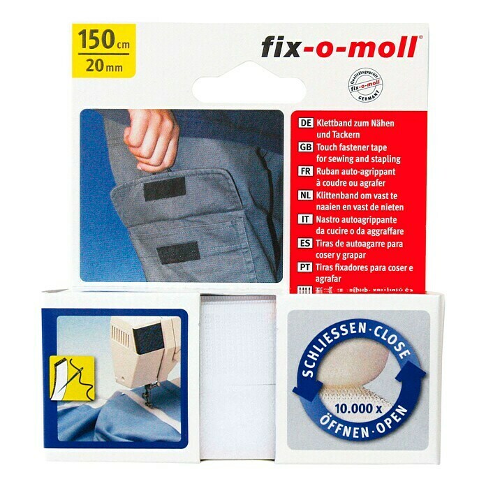 Fix-o-moll Klettband zum Nähen (150 cm x 20 mm, Weiß)