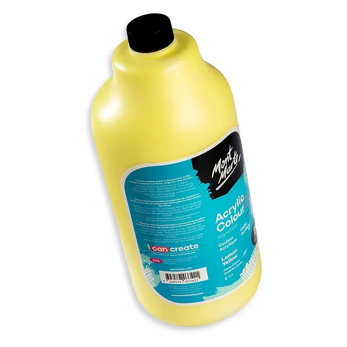 Mont Marte Acrylfarbe Signature - Zitronengelb, 2.000 ml, Flasche mit Tropfpipette - Große zitronengelbe Flasche Mont Marte Signature Acrylfarbe.