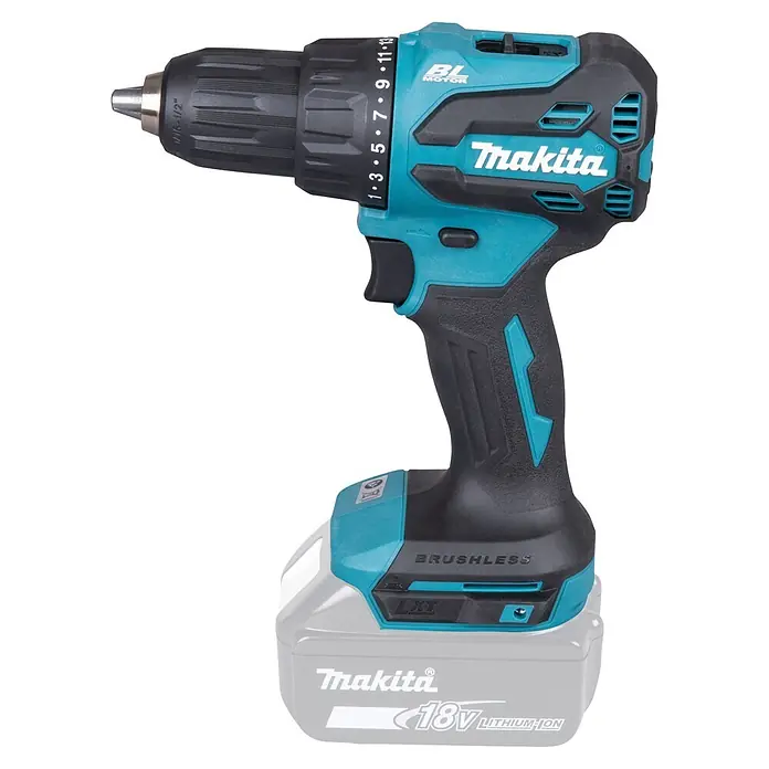Makita LXT 18V Akku-Schlagbohrschrauber DHP490Z - 18 V, Ohne Akku, 65 Nm - Makita Akku-Bohrschrauber in Türkis und Schwarz mit 18V Lithium-Ionen-Akku.