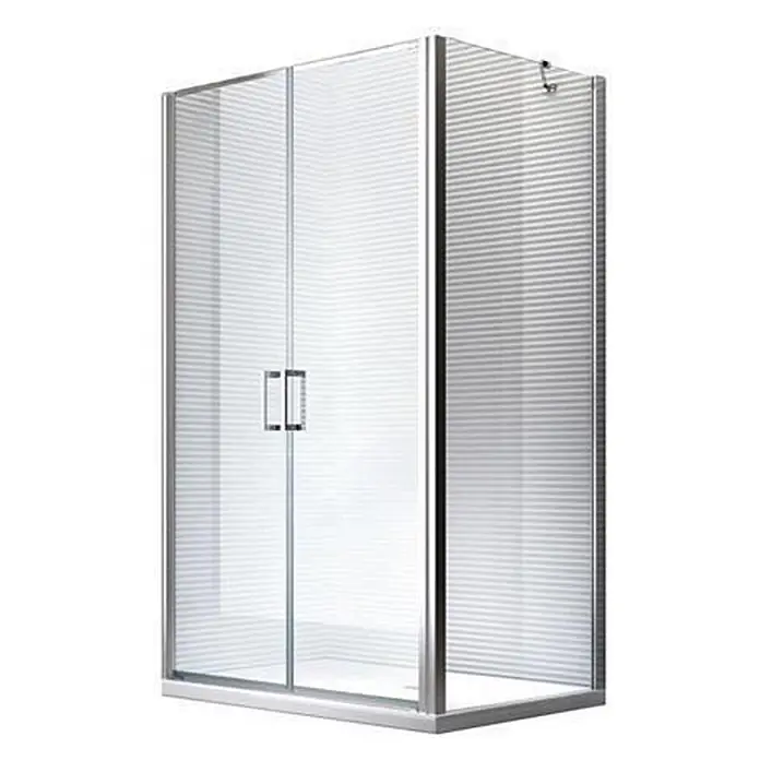 Glaszentrum Hagen Eckdusche 90x75x195 cm Athene Duschkabine - 75 x 90 x 195 cm, Imprägniert, Farblos, Stärke: 8 mm - Quadratische Duschkabine mit klaren Doppelschiebetüren, gemusterten Seitenwänden und Silberrahmen.