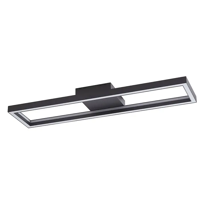Lucande Deckenleuchte Tjado - L x B x H: 100 x 25 x 7,7 cm, schwarz, schwarz - Moderne schwarze rechteckige LED-Deckenleuchte mit integrierten weißen Lichtbändern.