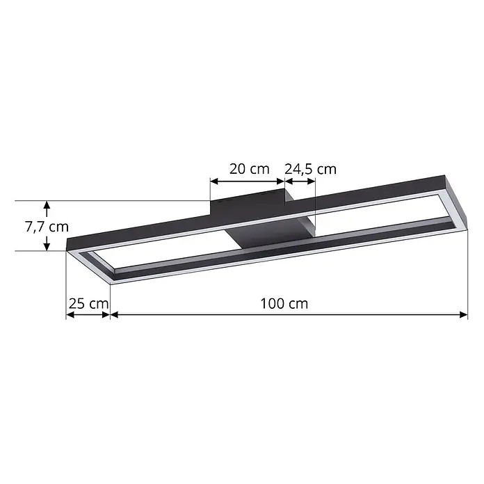 Lucande Deckenleuchte Tjado - L x B x H: 100 x 25 x 7,7 cm, schwarz, schwarz - Schwarze rechteckige LED-Deckenleuchte mit Montageinformationen, Gesamtmaße: 100x25x7,7 cm.