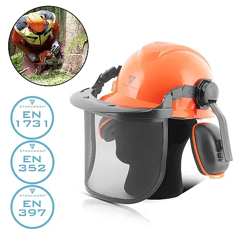 STAHLWERK  Schutzhelm Forsthelm FH-100 ST mit Visier und Gehörschutz