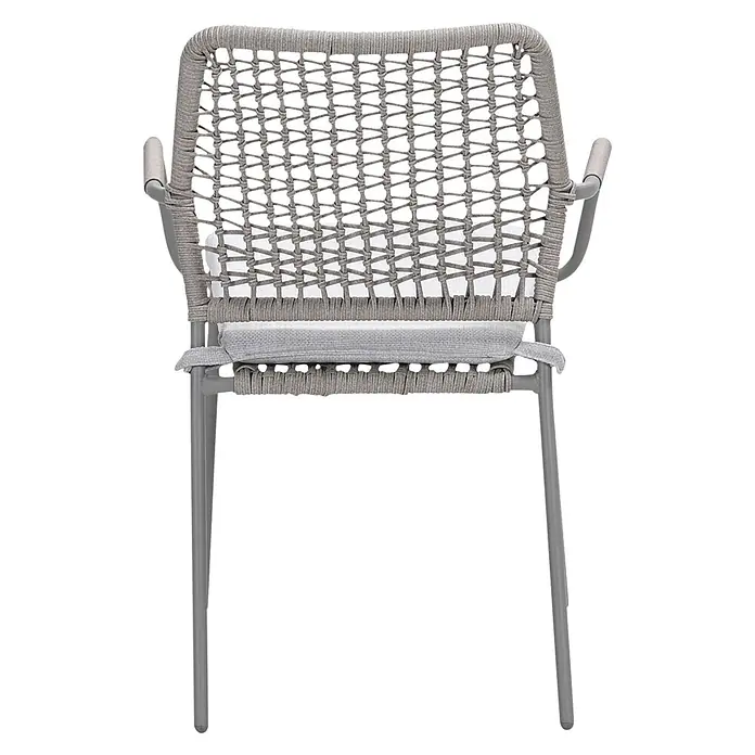 Garden Impressions Gartensessel Swifty - 1 Stk., Stahl, Polyester, Stapelbar, Taupe, B x T x H: 63,5 x 84,5 x 56,5 cm - Grauer Outdoorstuhl mit geflochtener Rückenlehne, Armlehnen und hellgrauem Sitzkissen.