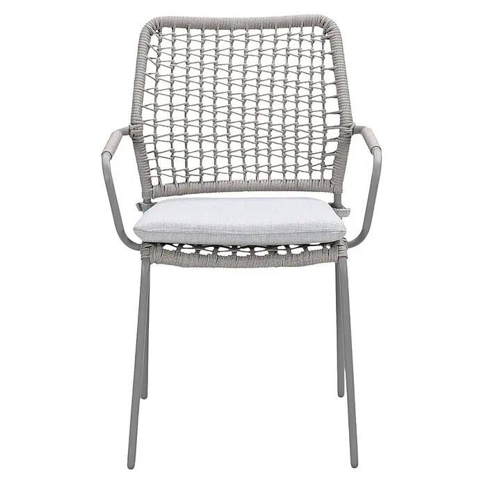 Garden Impressions Gartensessel Swifty - 1 Stk., Stahl, Polyester, Stapelbar, Taupe, B x T x H: 63,5 x 84,5 x 56,5 cm - Grauer Metallstuhl mit geflochtener Rückenlehne/Sitzfläche und hellgrauem Kissen.