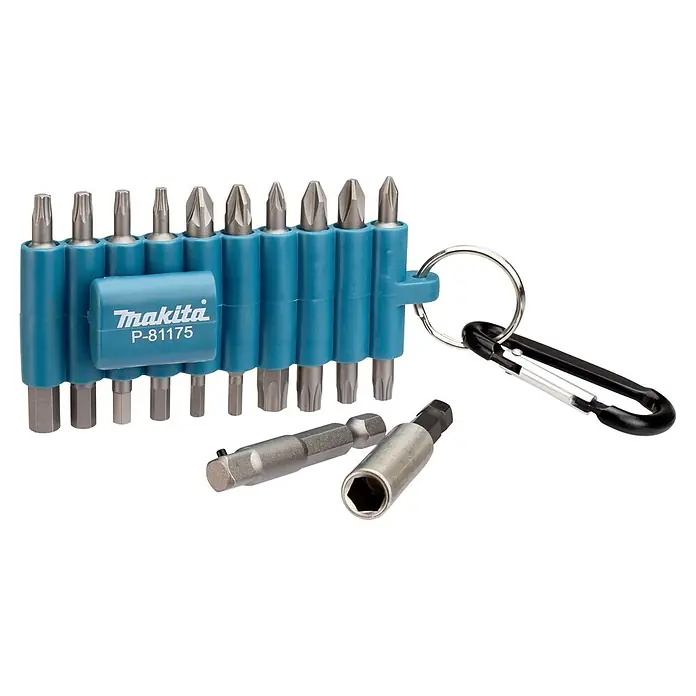 Makita Bit-Set P-81175 - 22 -tlg. - Makita P-81175 Schrauberbit-Set in türkisem Halter mit Karabiner, verschiedenen Metallbits und zwei losen Adaptern.