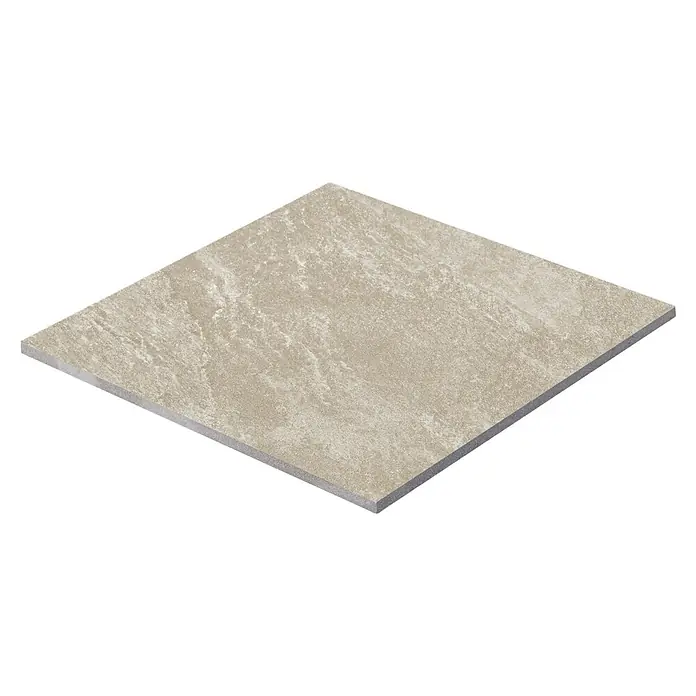 Terrassenfliese Quarzo - 60 x 60 x 2 cm, Beige, Matt - Helle beige quadratische Keramikfliese mit Natursteinoptik.
