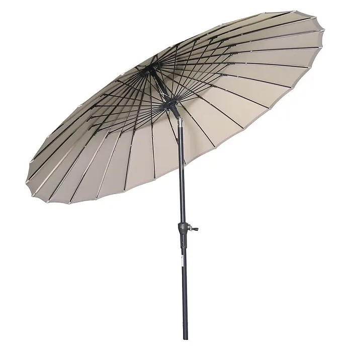 Garden Impressions Balkonschirm rund Manila - Ecru, Durchmesser Bespannung: 250 cm - Beiger Gartenschirm mit dunkelgrauem Mast und Kurbelmechanismus, von unten die Innenstruktur zeigend.