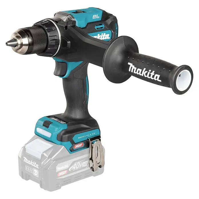 Makita XGT 40V max. Akku-Bohrschrauber DF003G - 40 V, Ohne Akku, 150 Nm - Makita XGT 40V max Akku-Bohrschrauber in Türkis und Schwarz, mit bürstenlosem Motor und Zusatzhandgriff.