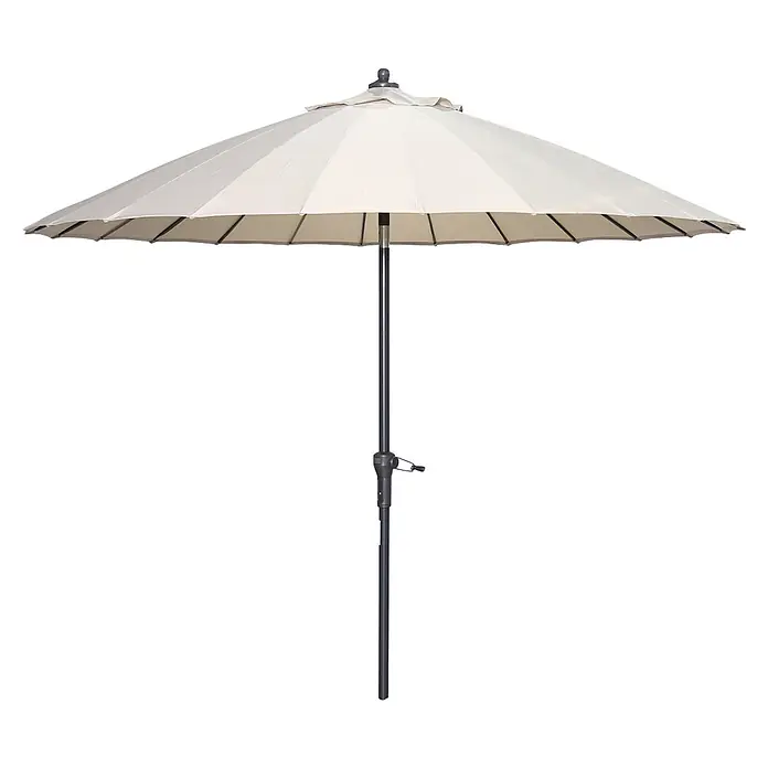 Garden Impressions Balkonschirm rund Manila - Ecru, Durchmesser Bespannung: 250 cm - Hellbeiger Sonnenschirm mit dunklem Mast und Kurbelmechanismus für den Außenbereich.