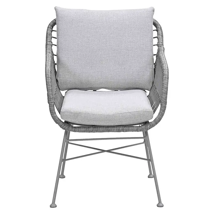 Garden Impressions Gartensessel Margriet - 1 Stk., Stahl, Polyester, Stapelbar, Taupe/Sand, B x T x H: 69,5 x 91 x 59 cm - Grauer geflochtener Outdoor-Stuhl mit hellgrauen Kissen und grauen Metallbeinen.