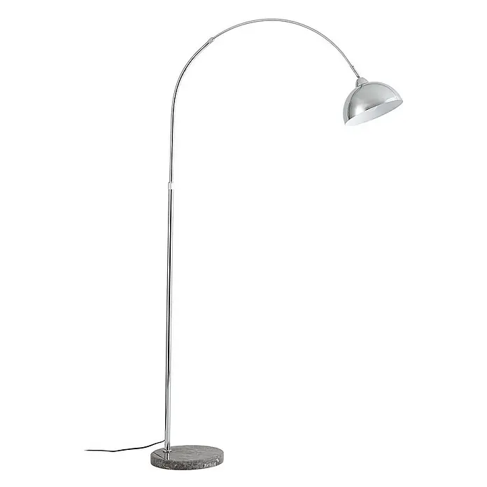 Lindby Stehlampe in chrom, grau, Bogenlampe Wohnzimmer -  - Moderne Bogenstehlampe aus Chrom mit kuppelförmigem Schirm und rundem Sockel aus grauem Marmor.