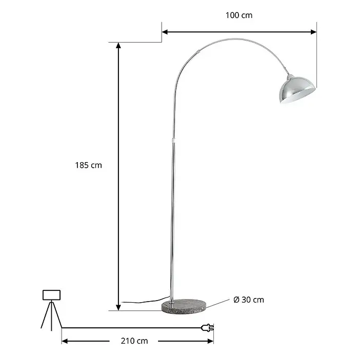 Lindby Stehlampe in chrom, grau, Bogenlampe Wohnzimmer -  - Bogenstehlampe aus Chrom mit Kuppelschirm und rundem Marmorfuß.