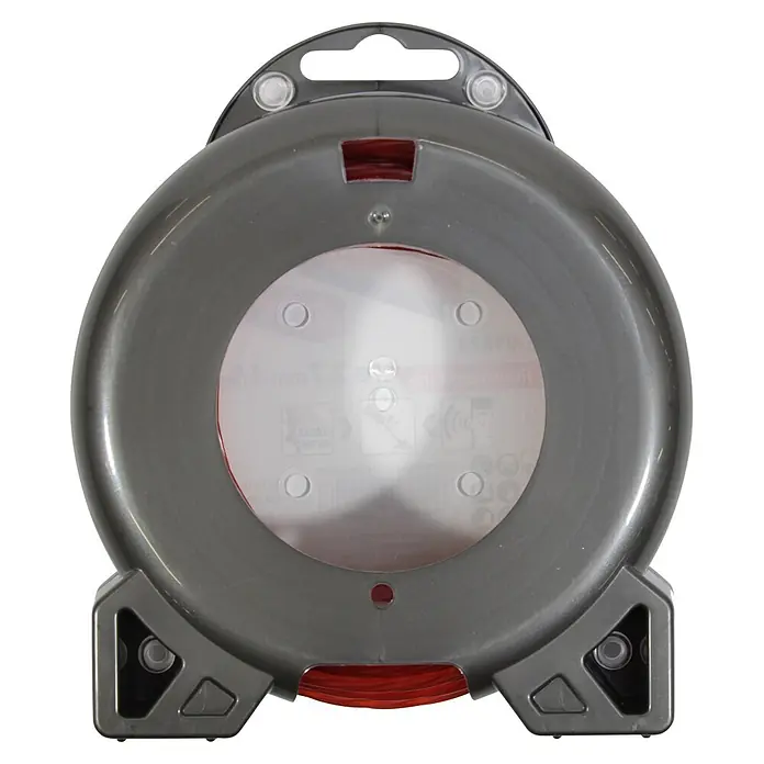 Makita Trimmerfaden Four-Leaf E-01828 - Fadenlänge: 15 m, Fadenstärke: 2,7 mm - Dunkelgraue Fadenspule für Rasentrimmer mit rotem Faden.