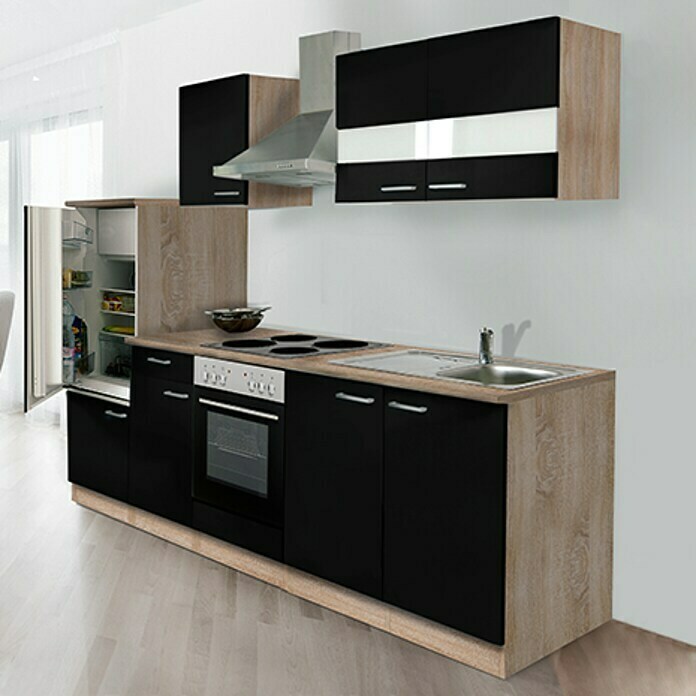 Respekta Composición de cocina (Ancho: 270 cm, Con dispositivos eléctricos, Negro)