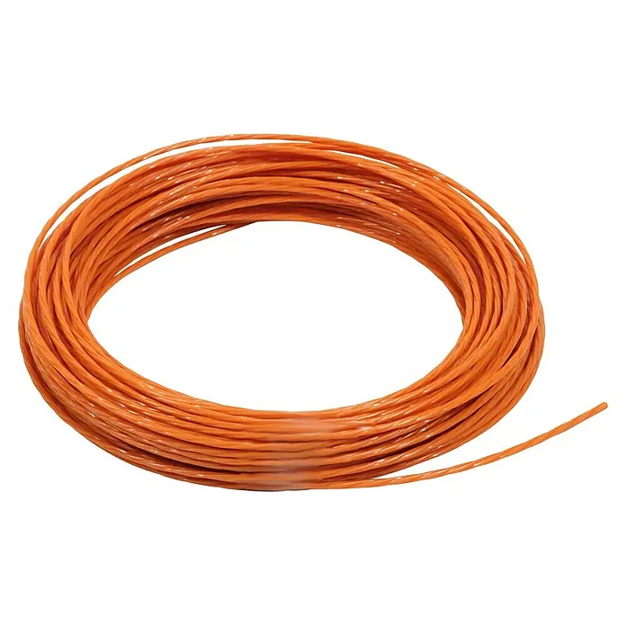 Makita Ersatzfaden Four-Leaf E-01806 - Fadenlänge: 30 m, Fadenstärke: 2,4 mm - Glänzendes oranges Kunststoff-Filament oder -Kabel, zu einem Ring aufgerollt.