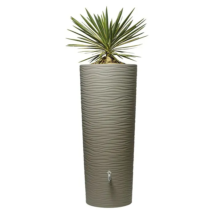 Garantia Modern Line Regenspeicher Natura 2 in 1 - 350 l, Sahara, 1 Stk. - Der stilvolle Aquacan Water Tower Slim in Taupe, inklusive Pflanzschale, bietet eine elegante Lösung zur Regenwassernutzung.