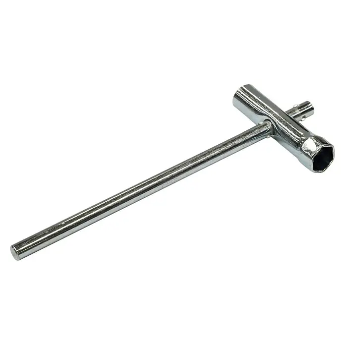 Makita Rasentrimmeraufsatz EM404MP - Passend für: 255 mm Kunststoff-Messerkopf 255 mm, 230 mm Metallschneideblatt oder 420 mm Fadenkopf - Chromglänzender T-Griff-Steckschlüssel mit Sechskant-Einsatz für Zündkerzen.