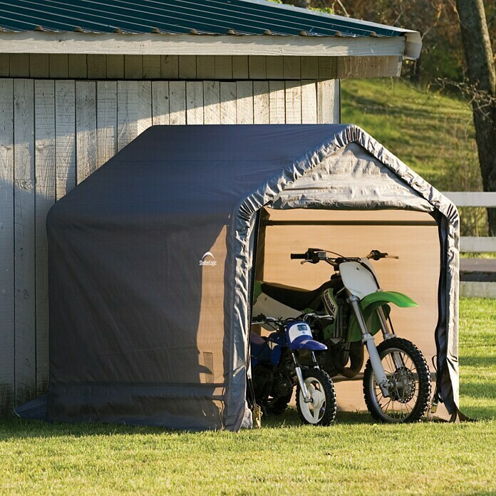 ShelterLogic GerätehausAußenbreite inkl. Dachüberstand: 180 cm, Außentiefe inkl. Dachüberstand: 196 cm, Stahl, Grau Mood Shot