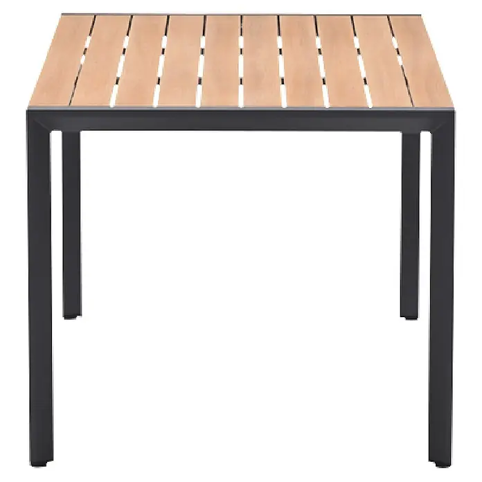 Garden Impressions Gartentisch Felini - L x B x H: 160 x 84 x 72 cm, Aluminium, Rechteckig, Schwarz/Braun - Quadratischer Esstisch mit heller Holzlattenplatte und dunkelgrauem Metallgestell.