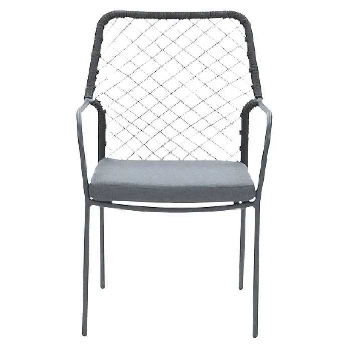 Garden Impressions Gartensessel Dido - 1 Stk., Stahl, Polyester, Stapelbar, Schwarz/Grau, B x T x H: 63 x 85 x 55 cm - Grauer Gartenstuhl mit Metallrahmen, geflochtener Rückenlehne und grauem Sitzkissen.