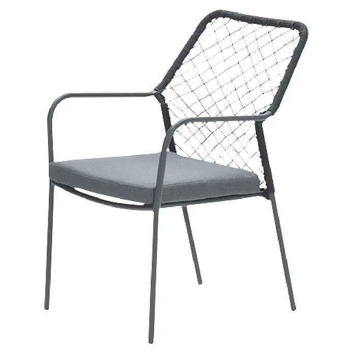 Garden Impressions Gartensessel Dido - 1 Stk., Stahl, Polyester, Stapelbar, Schwarz/Grau, B x T x H: 63 x 85 x 55 cm - Moderner grauer Sessel mit Metallgestell, Stoffkissen und dunkler geflochtener Rückenlehne.