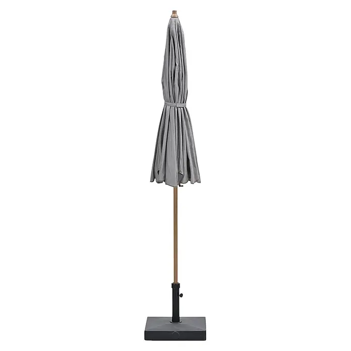 Garden Impressions Marktschirm rund Aloha - Taupe, Durchmesser Bespannung: 200 cm - Geschlossener grauer Sonnenschirm mit Holzstange und dunklem Fuß.