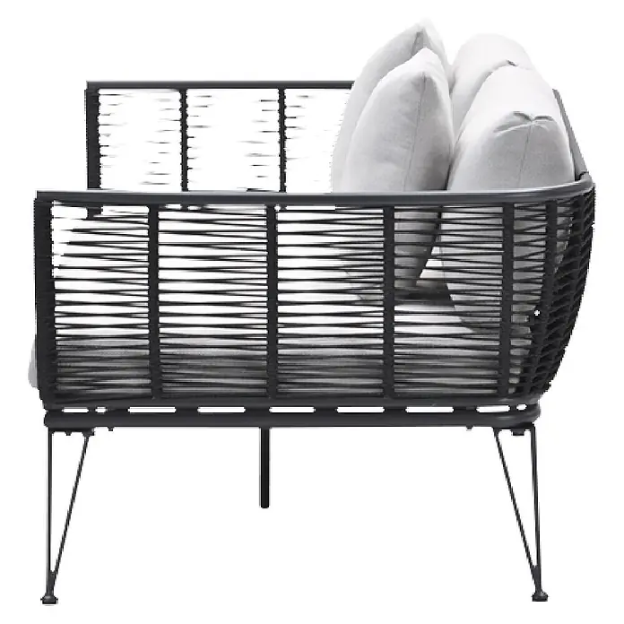 Garden Impressions Loungesofa - B x T x H: 97 x 175 x 73 cm, Aluminium, Polyester, Schwarz/Sand - Schwarzer geflochtener Outdoor-Sessel mit weißen Kissen.