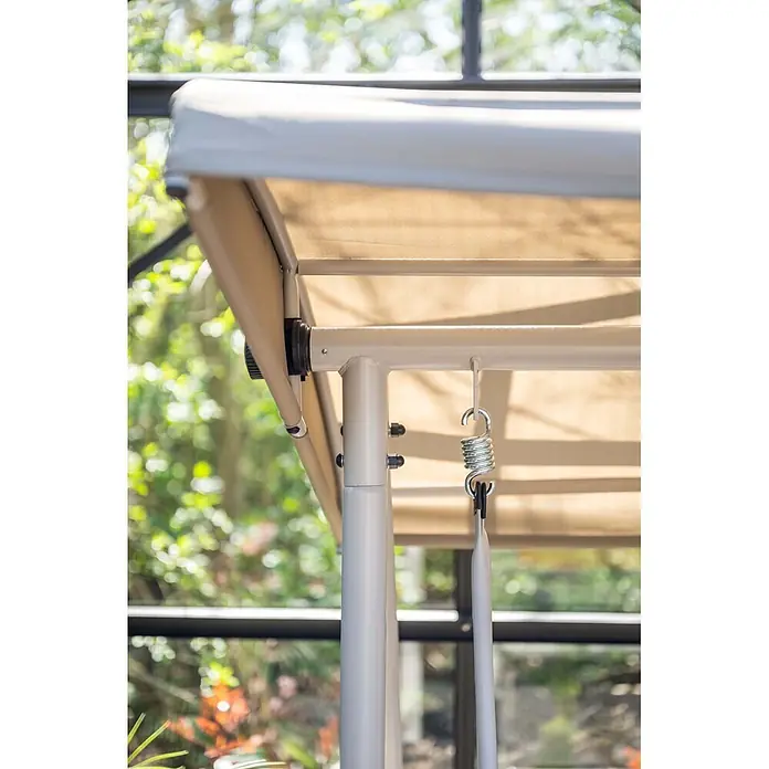 Garden Impressions Hollywoodschaukel Rubens - Aluminium, Max. Personenzahl: 3 Stk., Taupe - Beiges Metallgestell und Stoffdach einer Gartenschaukel mit Federaufhängung.