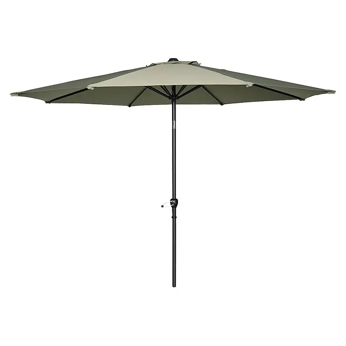 Garden Impressions Balkonschirm Lotus - Olivgrün, Rund, Bespannungsmaß (L x B): 300 x 300 cm - Geöffneter grüner Sonnenschirm mit dunklem Mast, ideal für Schatten im Freien.