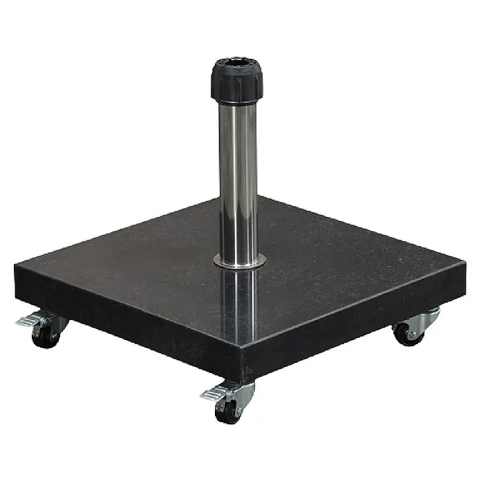 Garden Impressions Granitschirmständer Eureka - 40 kg, L x B: 45 x 45 cm, Schwarz, Geeignet für: Mittelmastschirme - Mobile quadratische Schirmbasis aus dunklem Granit mit Edelstahlstange und Rollen.