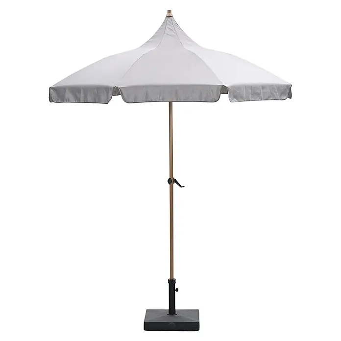 Garden Impressions Marktschirm rund Aloha - Taupe, Durchmesser Bespannung: 200 cm - Weißer Sonnenschirm mit heller Holzstange und dunklem, quadratischem Standfuß.