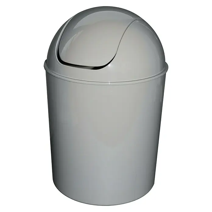 Schwingdeckeleimer Ice Cream - 5 l, Kunststoff, Grau - Ein grauer Schwingdeckeleimer, ideal für Bad oder Büro, mit einem glänzenden Finish und einem praktischen Schwingdeckel für einfache Nutzung.