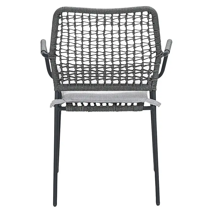 Garden Impressions Gartensessel Swifty - 1 Stk., Stahl, Polyester, Stapelbar, Schwarz, B x T x H: 63,5 x 84,5 x 56,5 cm - Dunkelgrauer geflochtener Stuhl mit Metallgestell und hellgrauem Sitzkissen.