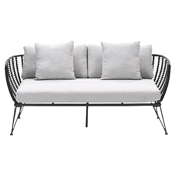 Garden Impressions Loungesofa - B x T x H: 97 x 175 x 73 cm, Aluminium, Polyester, Schwarz/Sand - Zweisitzer-Sofa mit schwarzem geflochtenem Metallgestell und hellgrauen Stoffkissen.