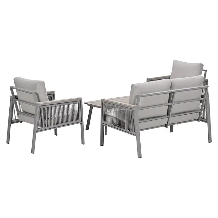 Garden Impressions Loungemöbel-Set Preci - 4 -tlg., Aluminium, Geflecht, Vironwood, Grau - Modernes Outdoor-Lounge-Set mit zwei grauen Sesseln, hellgrauen Kissen und passendem Beistelltisch mit Holzoptik-Platte.