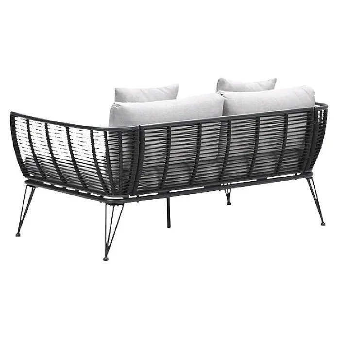 Garden Impressions Loungesofa - B x T x H: 97 x 175 x 73 cm, Aluminium, Polyester, Schwarz/Sand - Dunkelgraues geflochtenes Outdoor-Sofa mit hellgrauen Kissen und schlanken Metallbeinen.