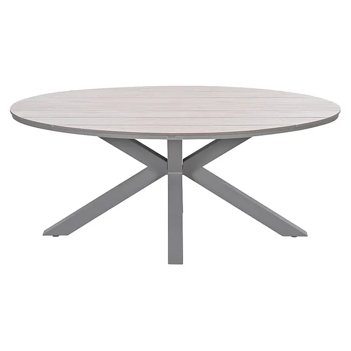 Garden Impressions Gartentisch Edison - L x B x H: 180 x 115 x 75 cm, Aluminium, Oval, Taupe - Runder Gartentisch mit heller Holzlattenplatte und grauem sternförmigem Untergestell.
