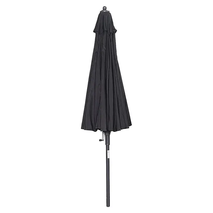 Garden Impressions Balkonschirm rund Manila - Schwarz, Durchmesser Bespannung: 250 cm - Geschlossener schwarzer Terrassenschirm mit dunkelgrauem Mast und Kurbelmechanismus.