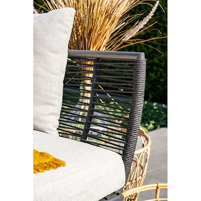 Garden Impressions Loungesofa - B x T x H: 97 x 175 x 73 cm, Aluminium, Polyester, Schwarz/Sand - Gartenstuhl mit hellen Stoffkissen, dunklen geflochtenen Kordelseiten und grauem Metall-Armlehnengestänge, für den Außenbereich.