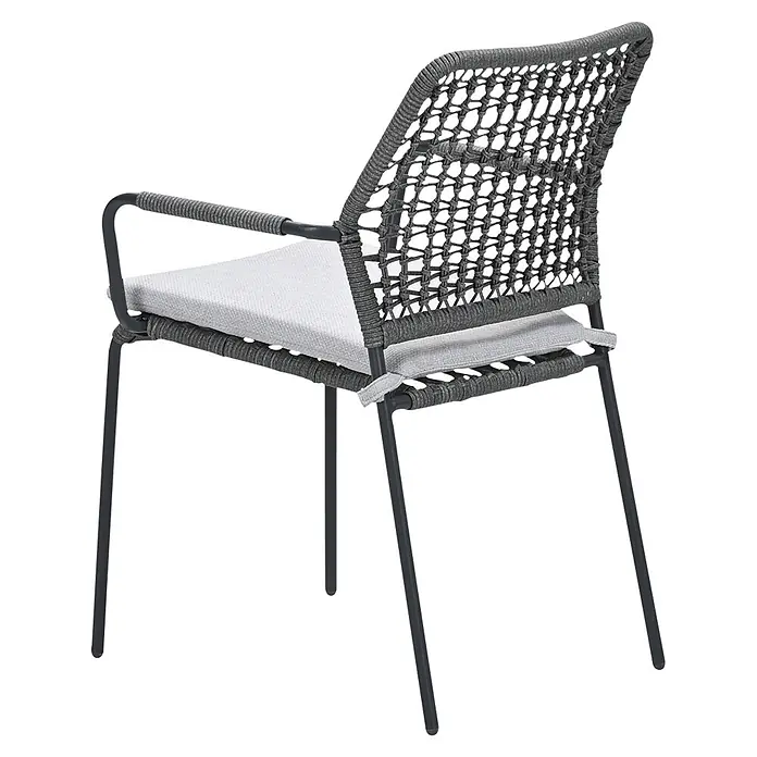 Garden Impressions Gartensessel Swifty - 1 Stk., Stahl, Polyester, Stapelbar, Schwarz, B x T x H: 63,5 x 84,5 x 56,5 cm - Dunkelgrauer geflochtener Outdoor-Stuhl mit Metallgestell und hellgrauem Sitzkissen.