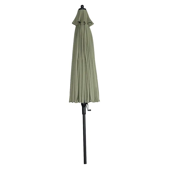 Garden Impressions Balkonschirm rund Manila - Olivgrün, Durchmesser Bespannung: 250 cm - Geschlossener salbeigrünfarbener Sonnenschirm mit dunklem Mast und Kurbel.
