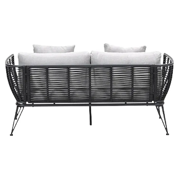 Garden Impressions Loungesofa - B x T x H: 97 x 175 x 73 cm, Aluminium, Polyester, Schwarz/Sand - Dunkelgraues geflochtenes Outdoor-Zweisitzersofa mit hellgrauen Kissen und schlanken Metallbeinen.