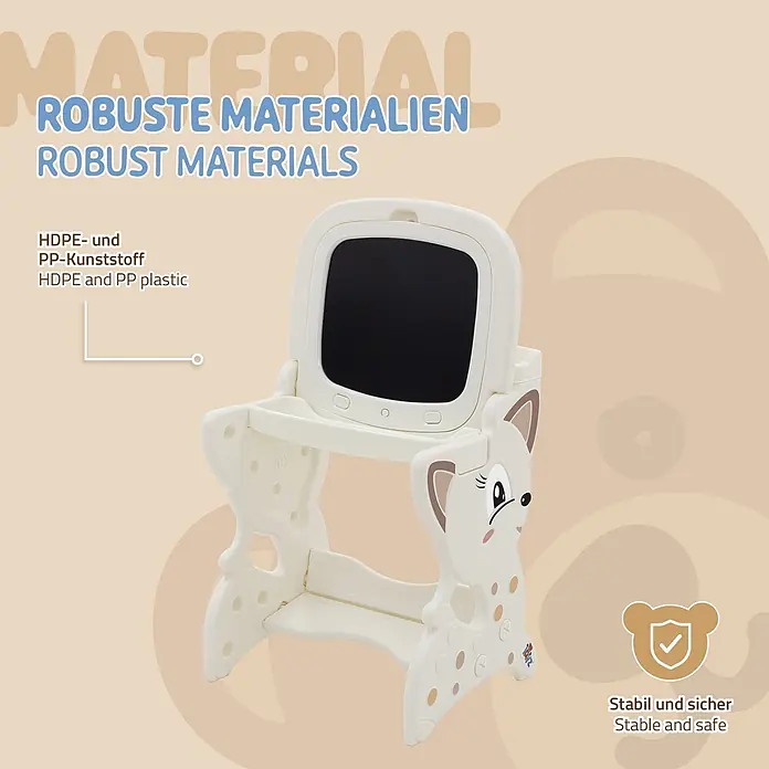ECD Germany Kinder-Werkbank Spielsitzgruppe - 45 x 41 x 76 cm - Beigefarbene Kinderstaffelei/Zeichentafel aus robustem HDPE/PP-Kunststoff mit niedlichem Tierdesign. Stabil und sicher.
