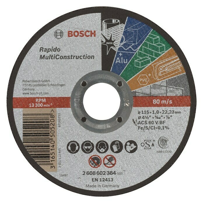 Bosch Professional Trennscheibe Rapido Multi Construction (Durchmesser Scheibe: 115 mm, Geeignet für: Baustellenmaterialien)