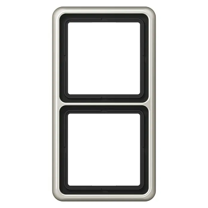 Jung CD 500 Abdeckrahmen CD582PT - Platin, 2-fach, Aluminium - Doppelfensterrahmen mit silbernem Metallrahmen und zwei rechteckigen Ausschnitten für Fenstergläser. Ideal für moderne Architektur.